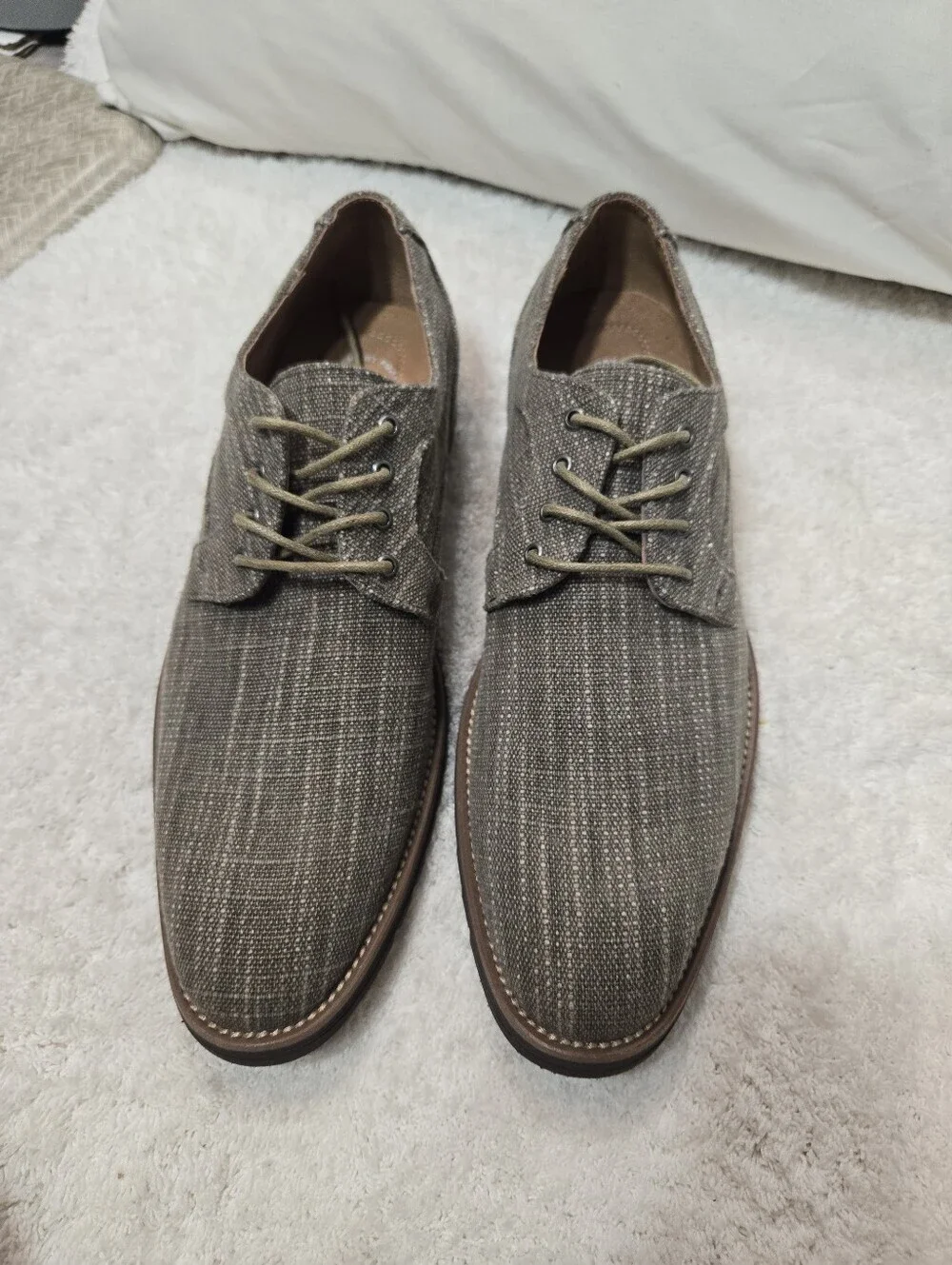 Stacy Adams Men's Eli Oxfords Plain Toe Taupe Canvas Casual Shoes Sz 10